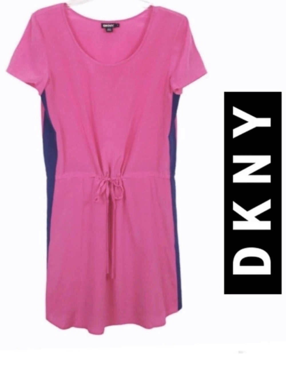 DKNY Silk Fuchsia Tie Waist Shift Dress, Size Small